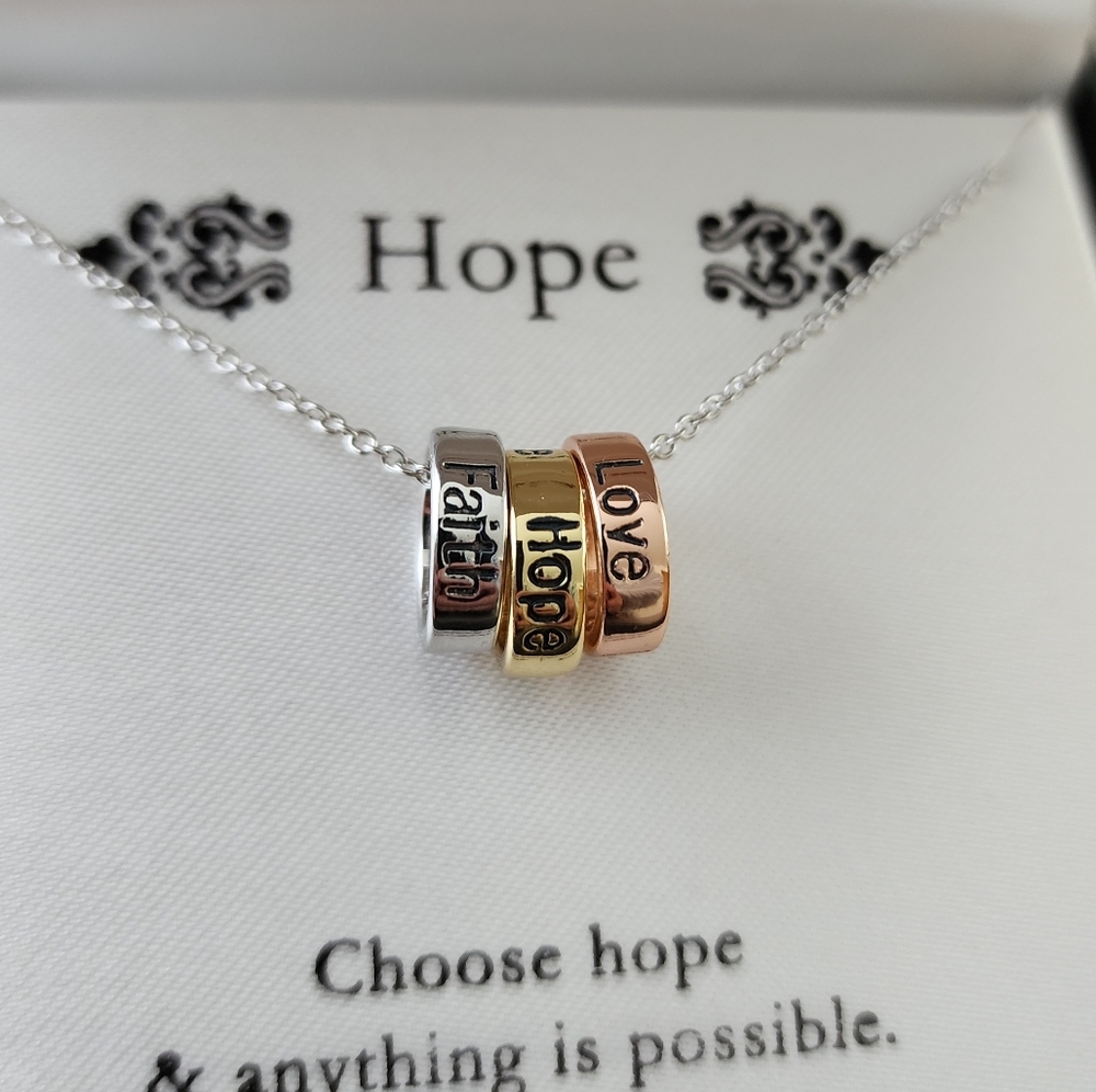 Love Faith Hope Fine Silver Plated Necklace NWT